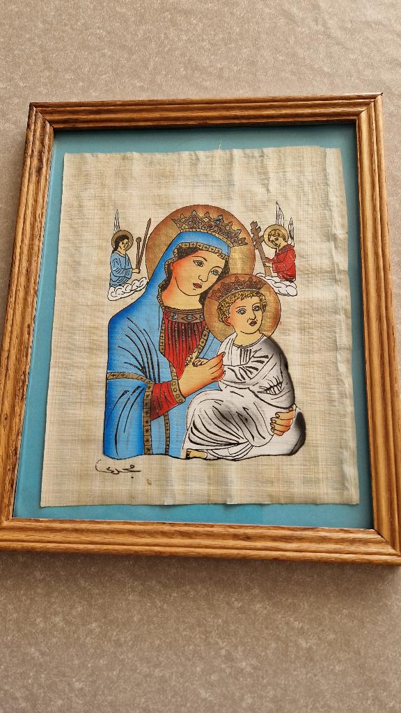 oude icoon maria echt geschilderd op papyros, Antiek en Kunst, Antiek | Religie, Ophalen of Verzenden