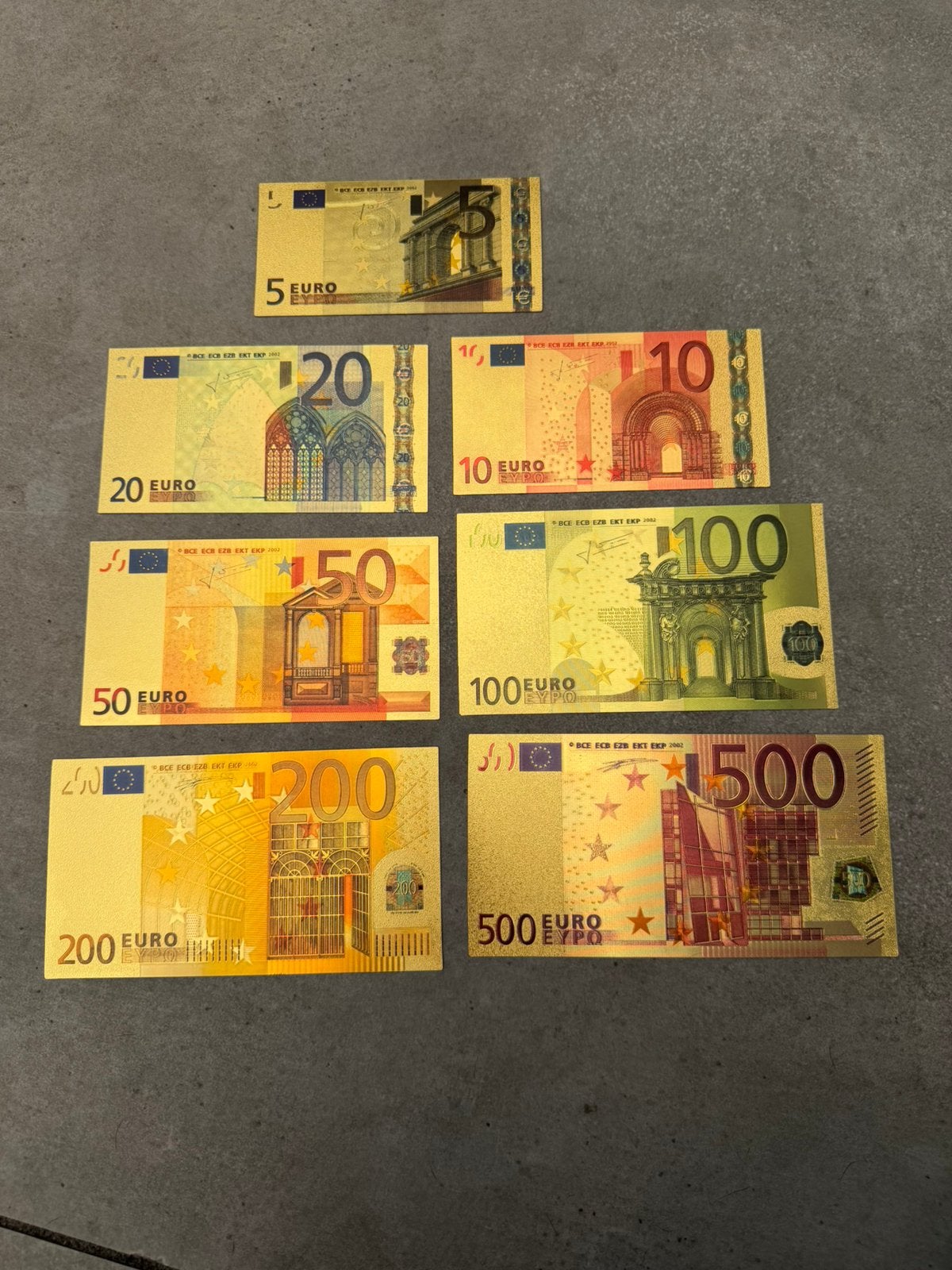 Luxe Gouden Euro Bankbiljetten Set 7-delig – Verzameling !!, Ophalen of Verzenden, Overige landen, Setje