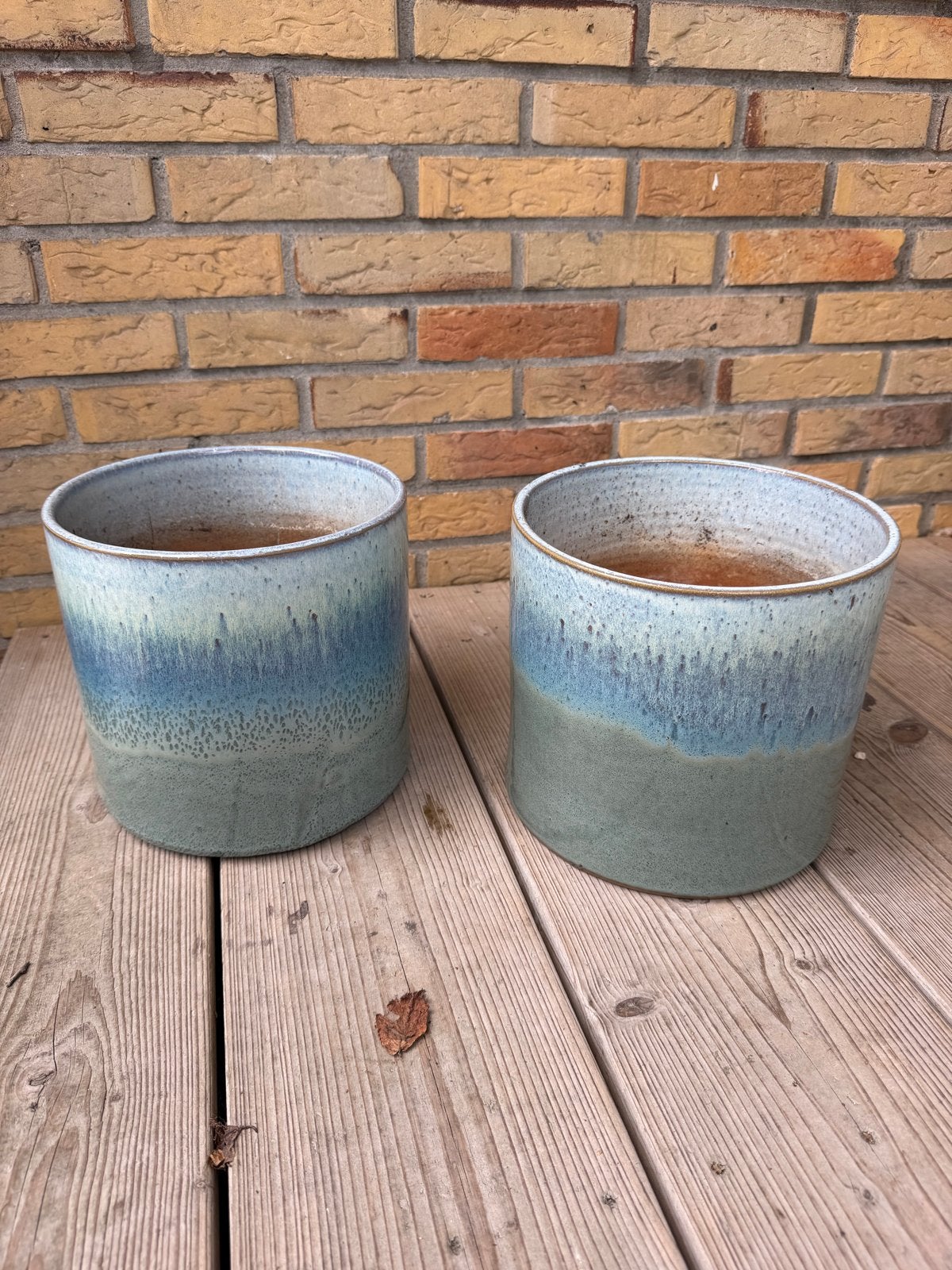 2 mooie HK living achtige bloempotten, blauw/groen, 25x23cm, Ophalen, Blauw, Overige stijlen, Zo goed als nieuw