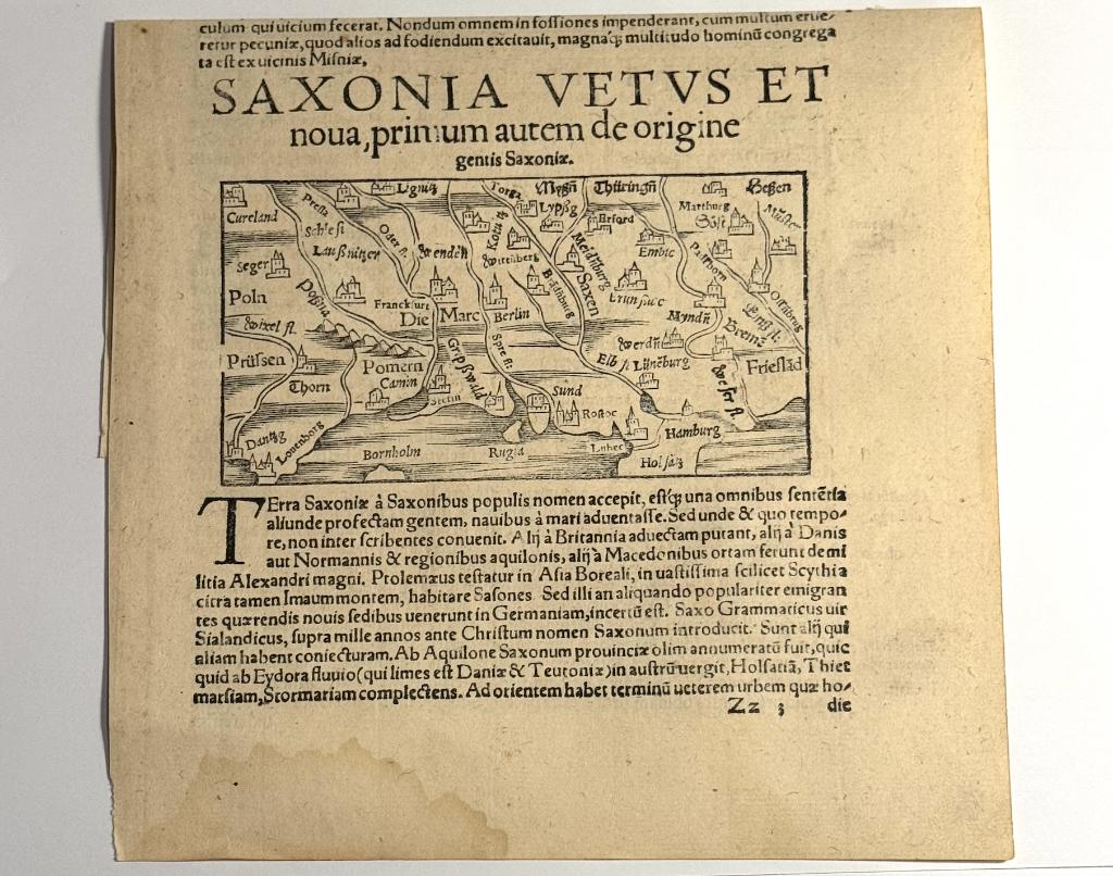 Kaart Saksen Münster 1550, 33 cm, Cartografie, Ophalen of Verzenden, Houtsnede