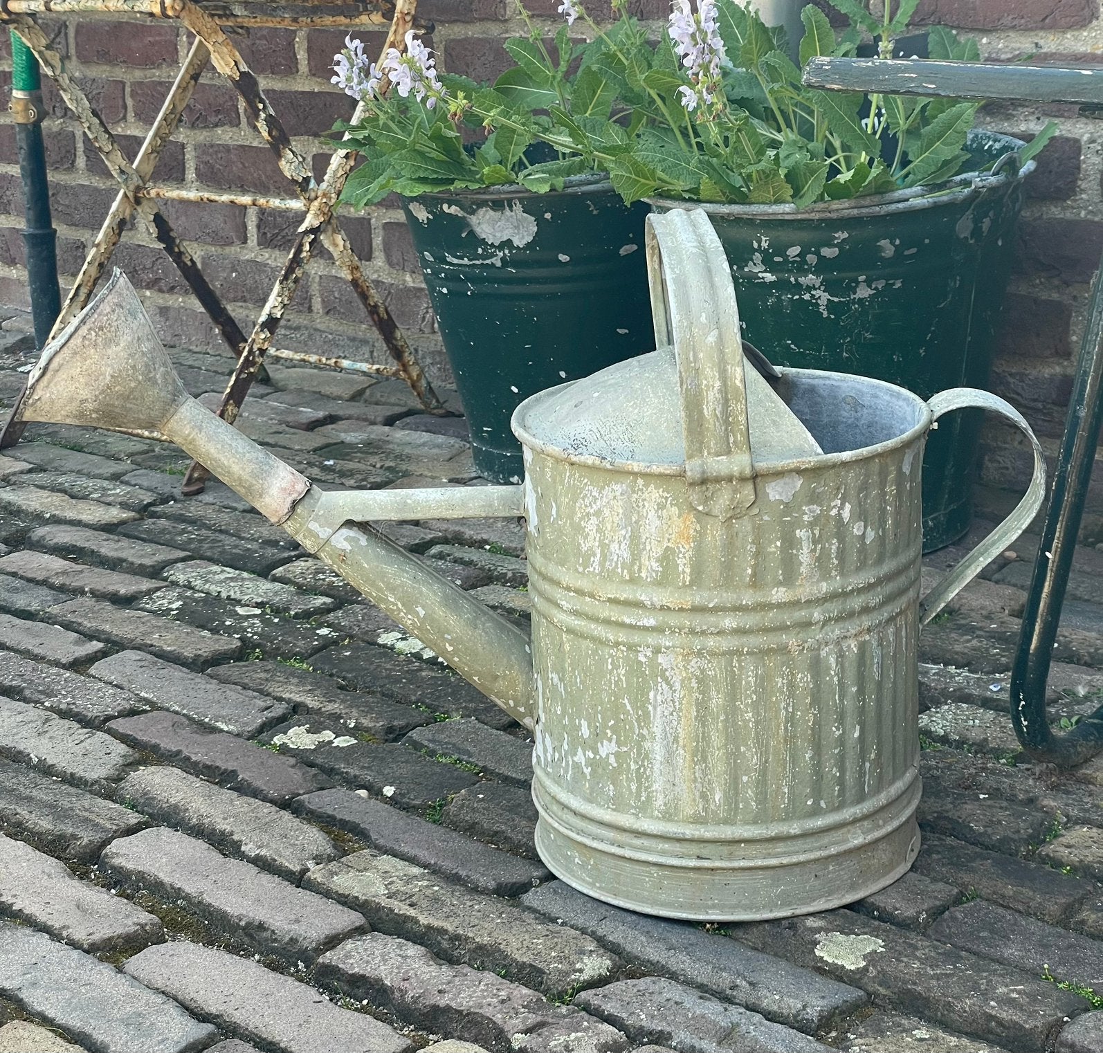 Brocante oud zinken gieter 8 Liter, Ophalen of Verzenden