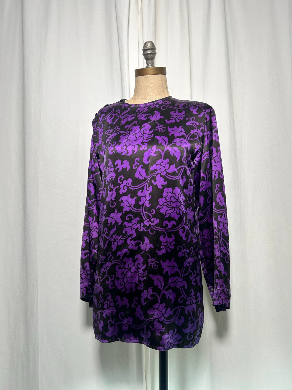 Vintage Yves Saint Laurent Rive Gauche blouse jaren '70, Ophalen of Verzenden, Gedragen, Maat 36 (S), Paars