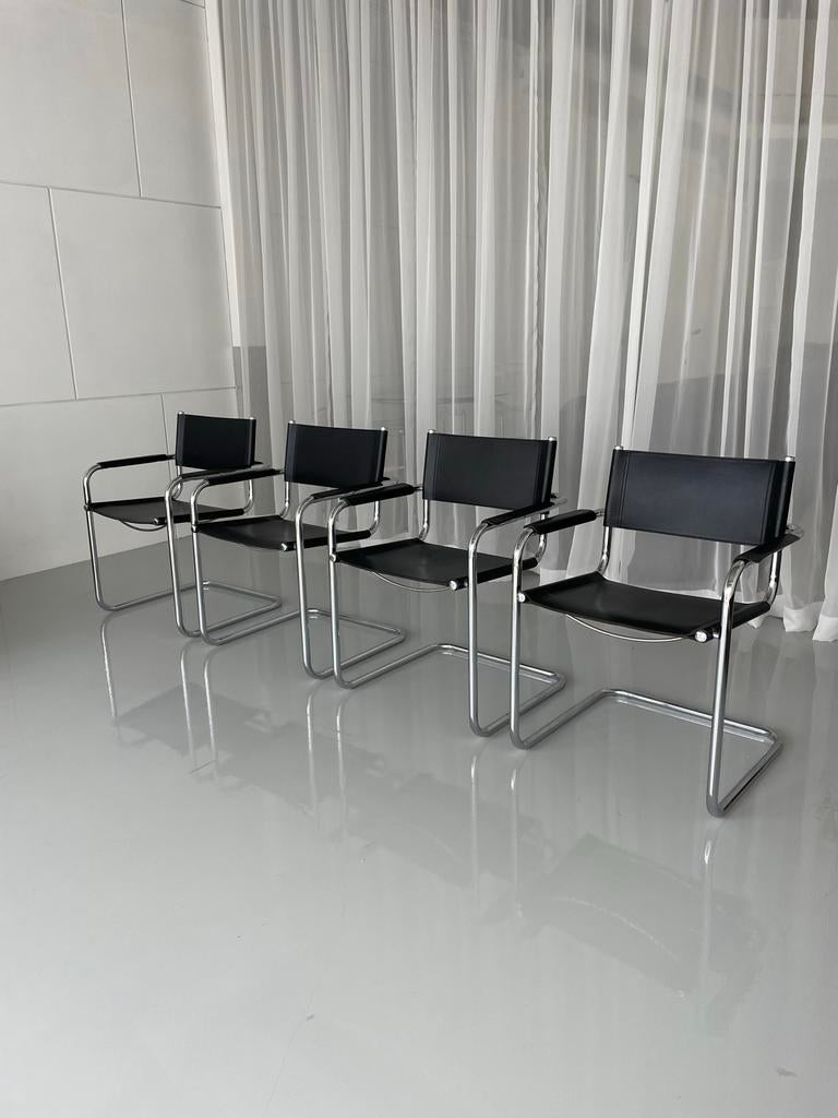 Set van 4 Mart Stam S34 buisframe stoelen zwart leer, Ophalen, Redesign, Aalsmeer, Bauhaus vintage