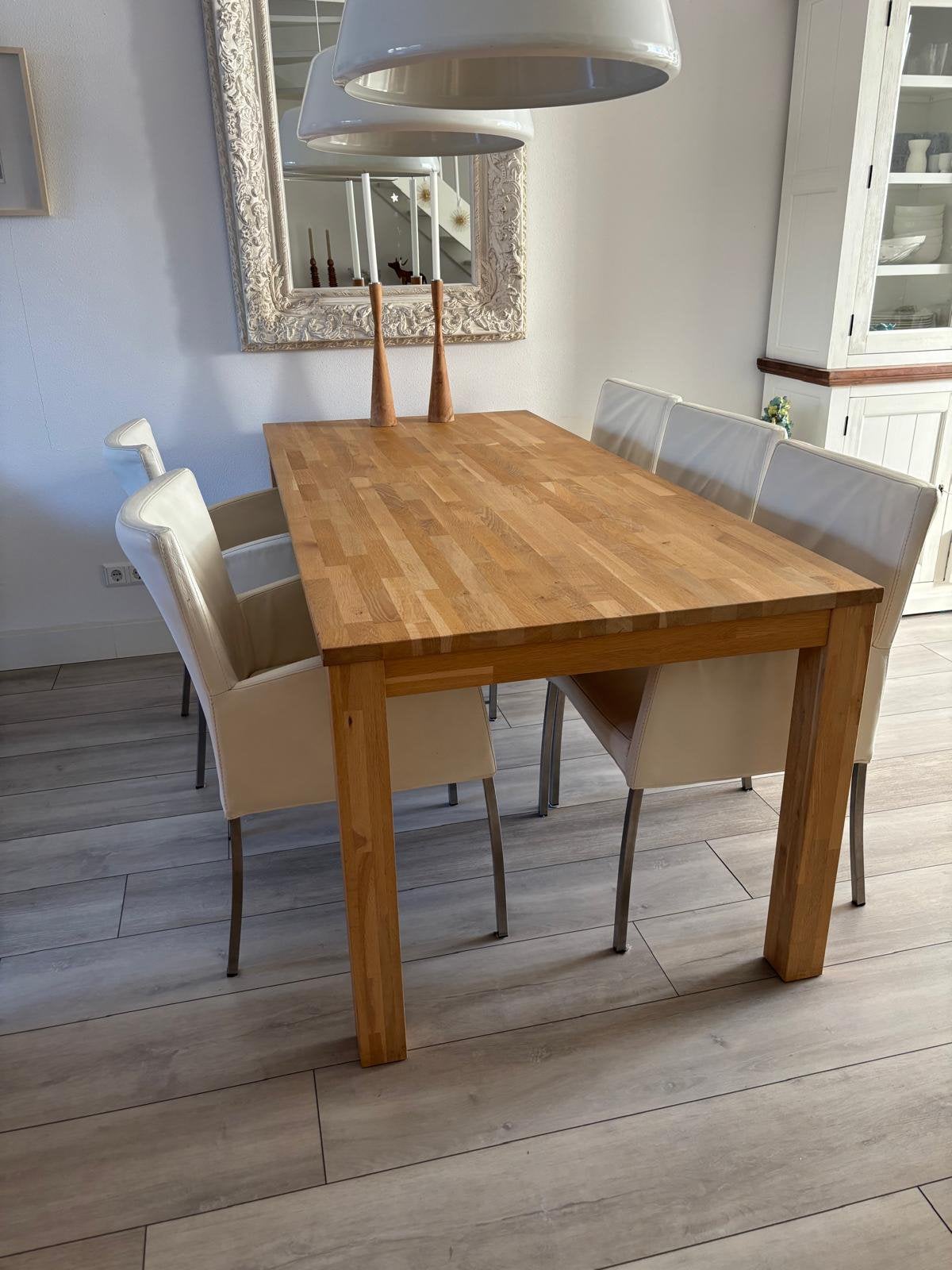 8 wit leren eetkamer stoelen, Ophalen, Gebruikt, Modern klassiek, 50 tot 100 cm