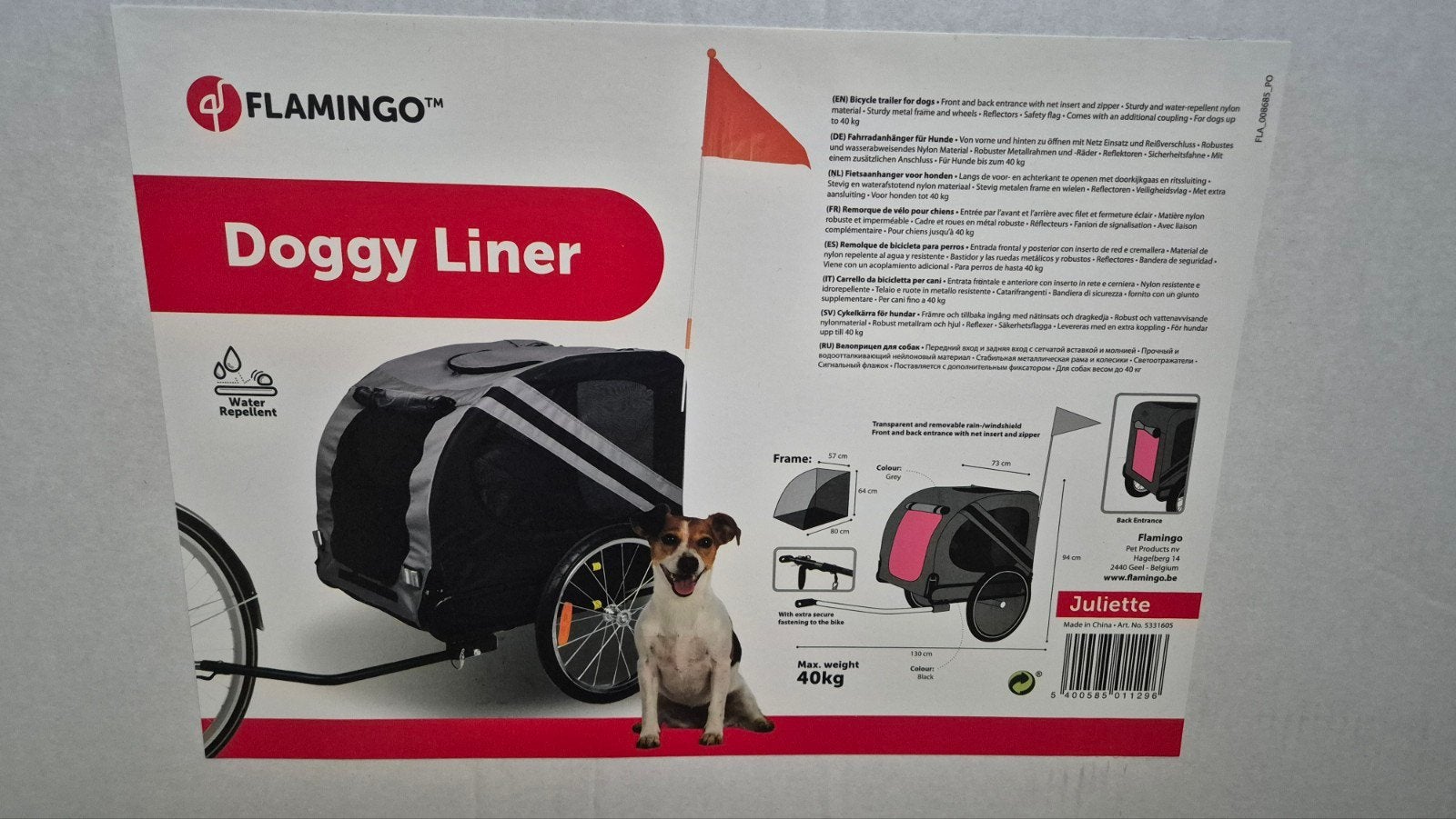 Hondenfietskar Flamingo Doggy Liner tot 40kg, Ophalen, Opvouwbaar, Nieuw, 20 tot 40 kg