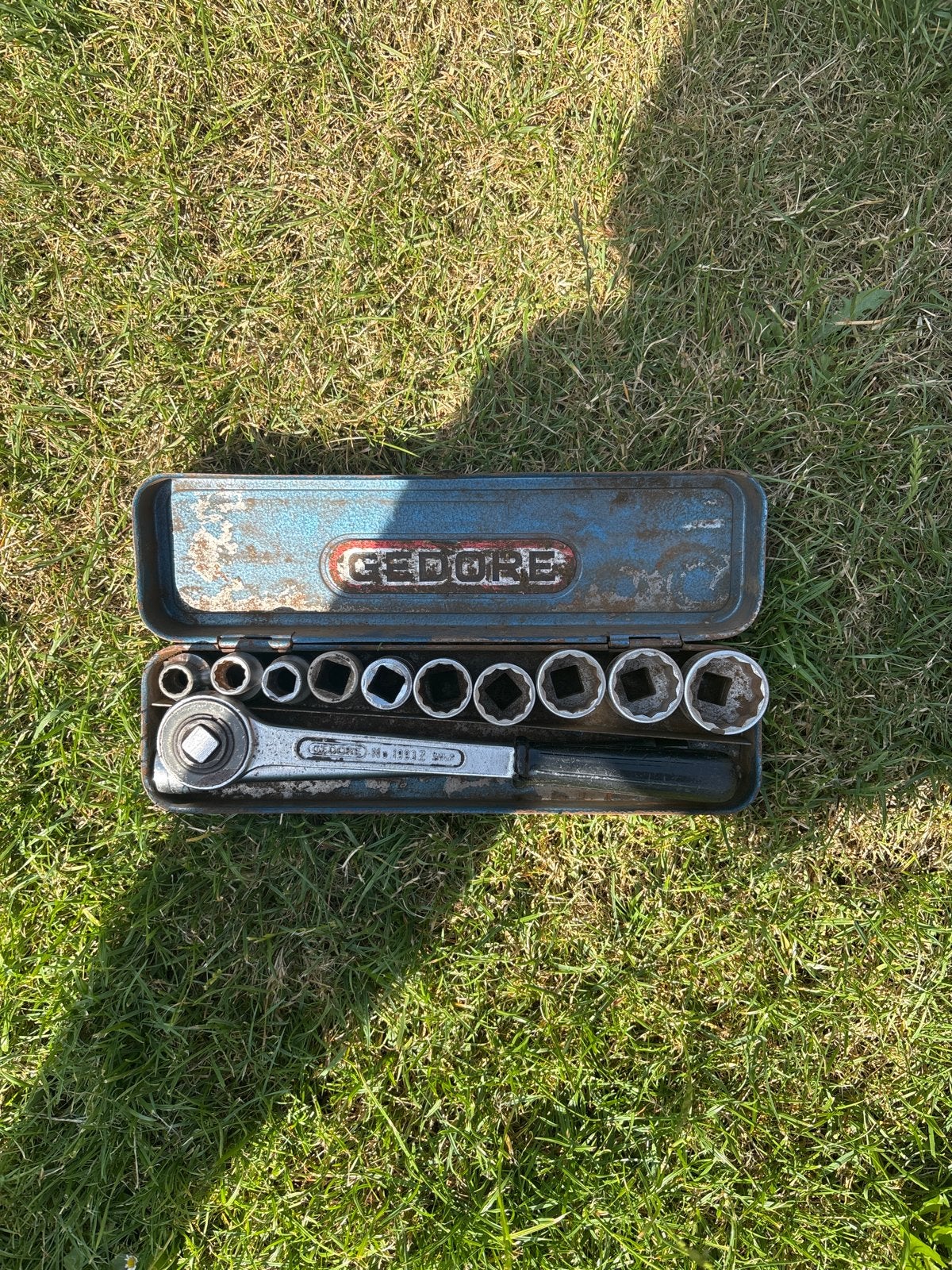 Gedore doppenset met ratel in metalen kistje, Ophalen, Gebruikt, Gereedschapsset, Gedore