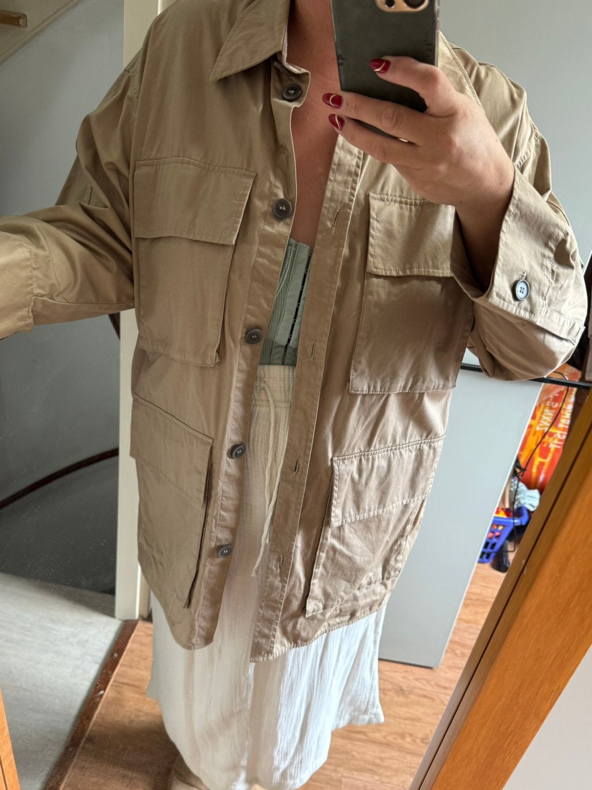 H&M Oversized Utility Jasje - Beige - Maat XL (50 52), Ophalen of Verzenden, Zo goed als nieuw, Beige, Jasje of Colbert