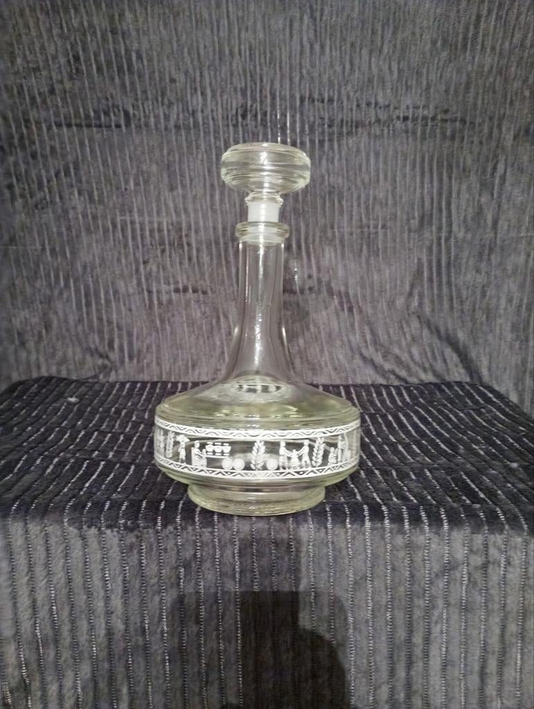 Glazen karaf met Romeinse afbeeldingen, Antiek en Kunst, Antiek | Glas en Kristal, Ophalen of Verzenden