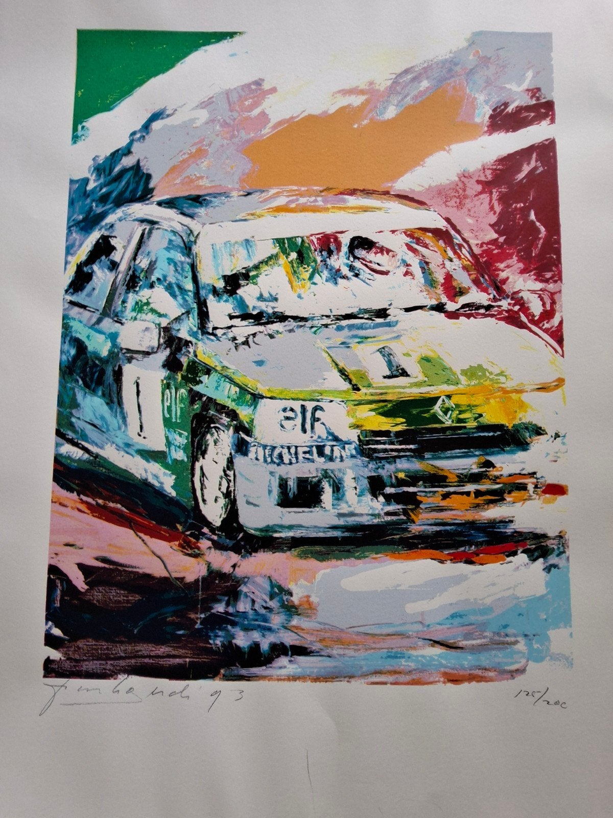 Orginele litho's van Frank Gude. Renault rallyauto en Golfer, Gelimiteerde oplage, Ophalen of Verzenden, Sport, Zeefdruk