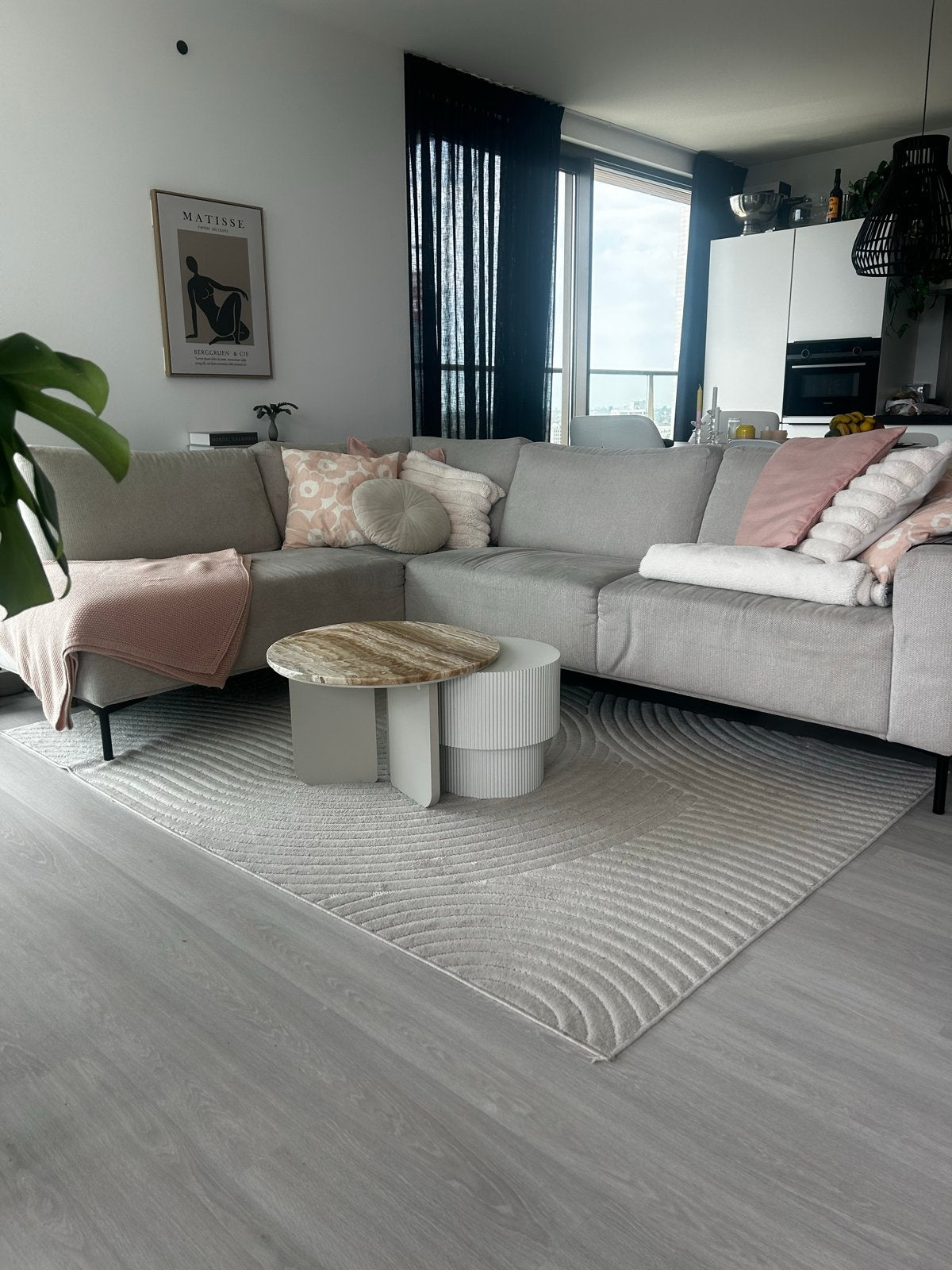 Beige Woonexpress Hoekbank met Zwarte Poten - Zo goed als ni, Huis en Inrichting, Ophalen of Verzenden, Zo goed als nieuw, Stof