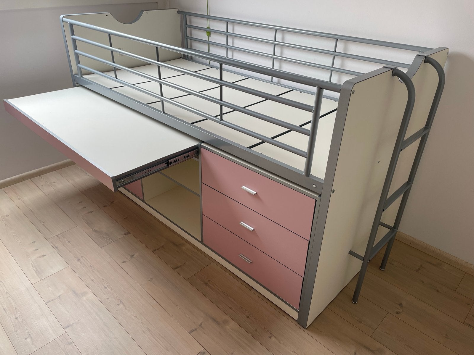 Halfhoogslaper Vipack Bonny roze met bureau en opbergruimte, Ophalen, 85 tot 100 cm, Gebruikt, Hoogslaper of Stapelbed