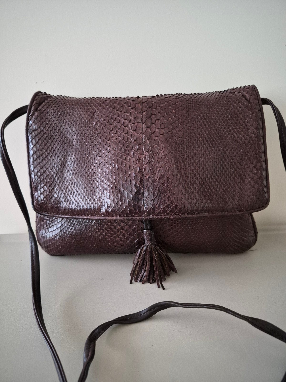 Vintage Bottega Veneta designer python tas bruin, Overige merken, Bruin, Ophalen of Verzenden, Zo goed als nieuw