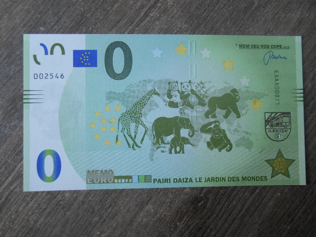 België 0-Euro biljet Pairi Daiza 2018 Dierentuin Brugelette, Postzegels en Munten, Ophalen of Verzenden, Los biljet