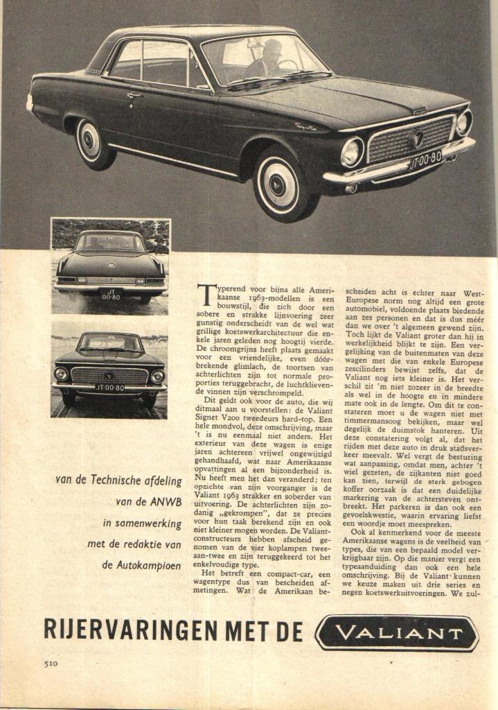Autokampioen test Valiant Signet 200 Hardtop 1963, Ophalen of Verzenden, Gelezen, Overige merken
