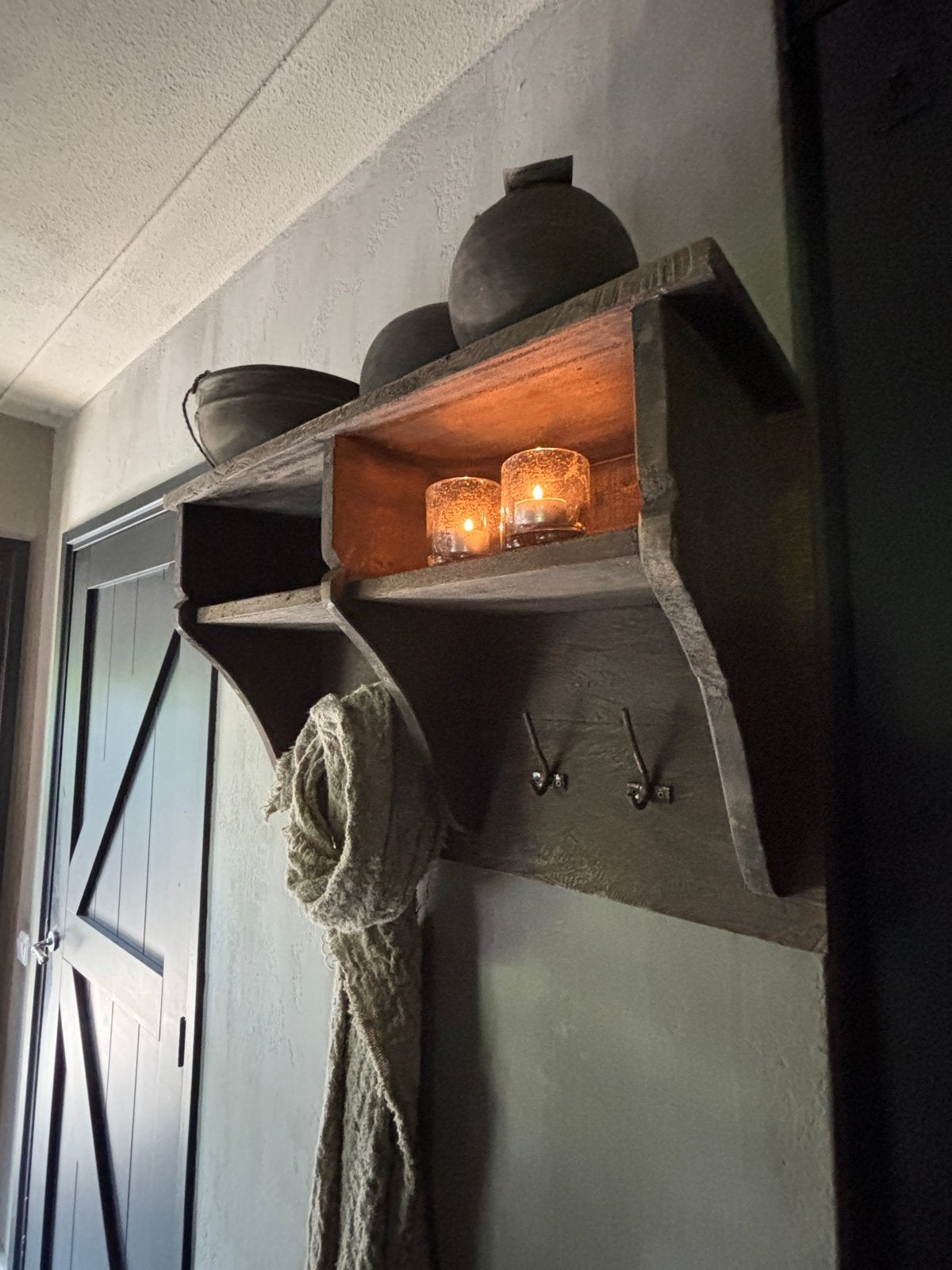 Driftwood kapstok met 4 roestige ijzeren haken, Wandkapstok, Gebruikt, Ophalen of Verzenden, Minder dan 100 cm