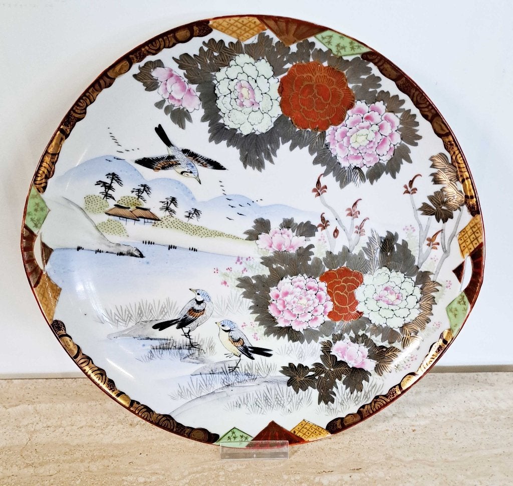 Antiek Kutani Japanse  groot schaal VOGELS & BLOEMEN  gesign, Ophalen of Verzenden
