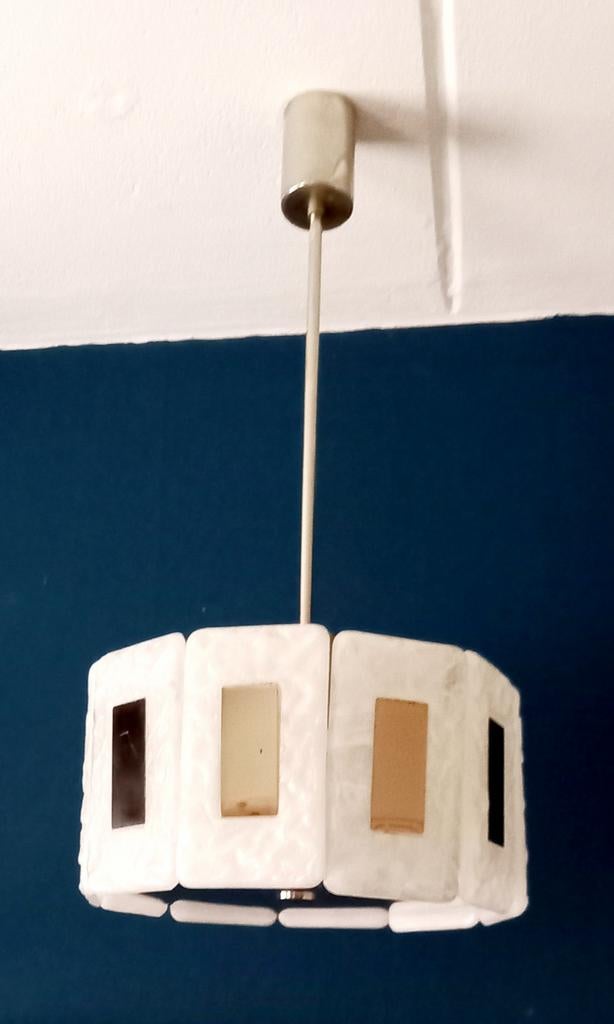 Retro vintage glazen hanglamp met ijsglas, Ophalen, Minder dan 50 cm
