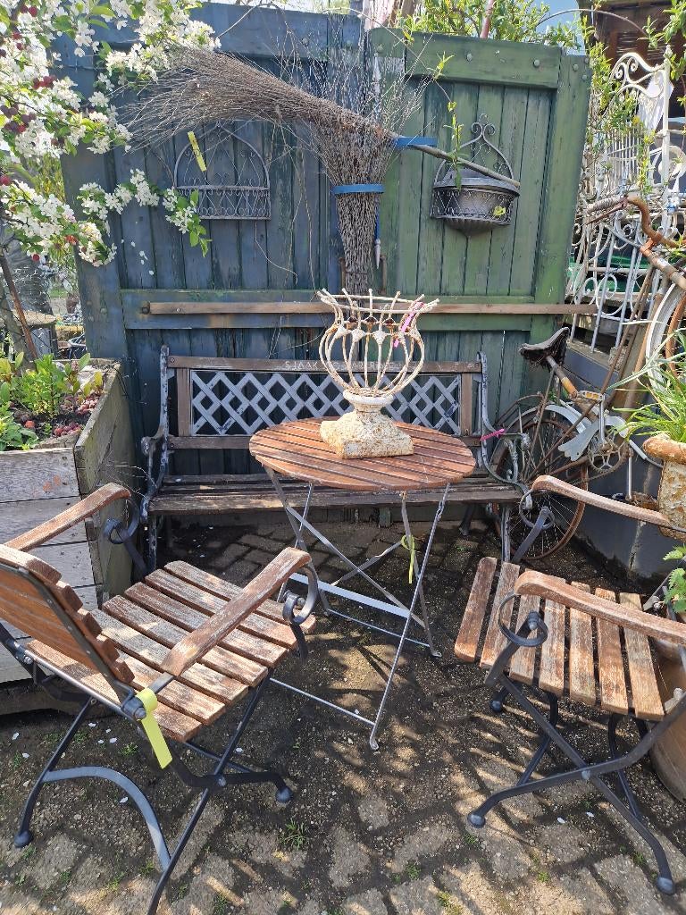 Brocante tuinmeubilair, 2 zitplaatsen, Www.adelheidantiek.nl, Ophalen of Verzenden, Info@adelheidantiek.nl