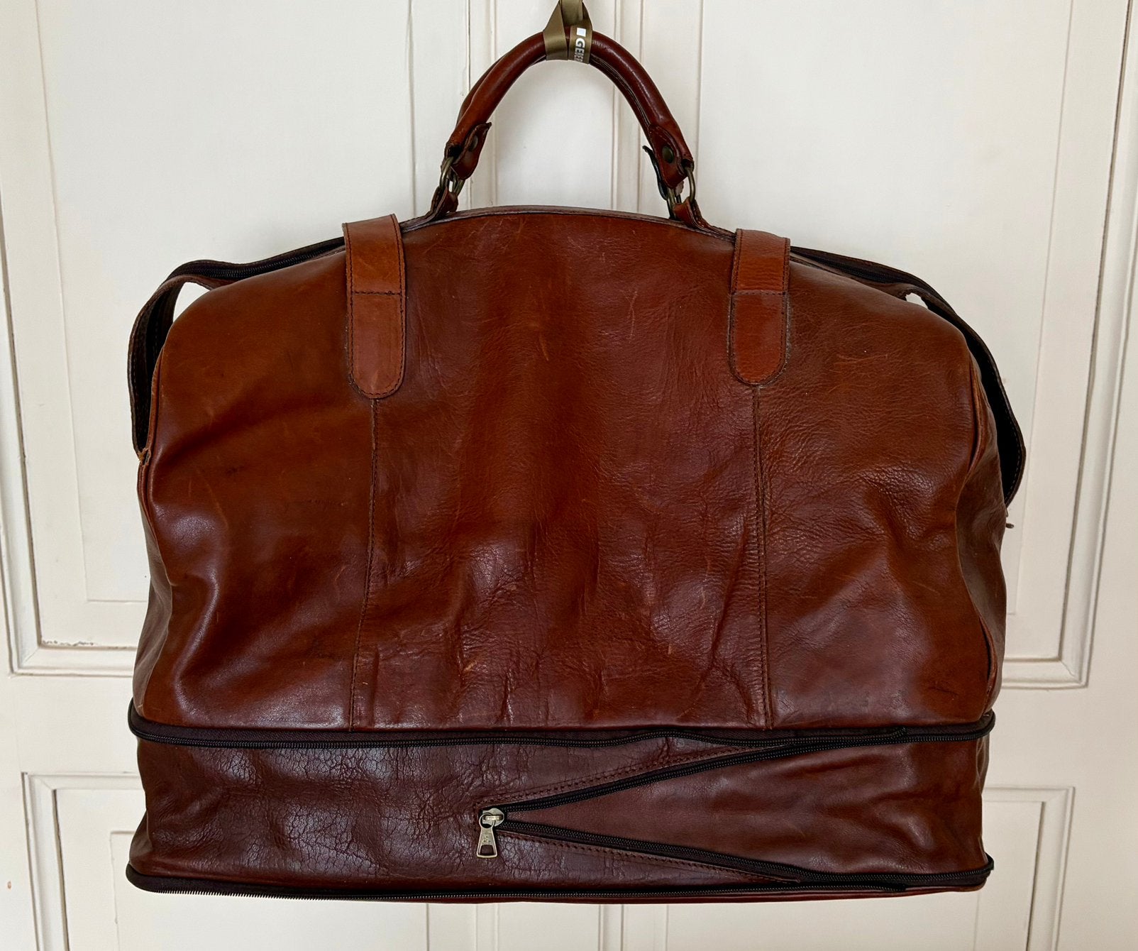 Prachtige Vintage Italiaanse Leren Weekender  Uitbreidbaar, Ophalen, 40 tot 60 cm, 30 cm of meer, Bruin
