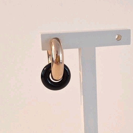 Onyx oorbellen bedels donut creolen vintage nieuw sieraad, Overige materialen, Hangers, Zwart, Nieuw