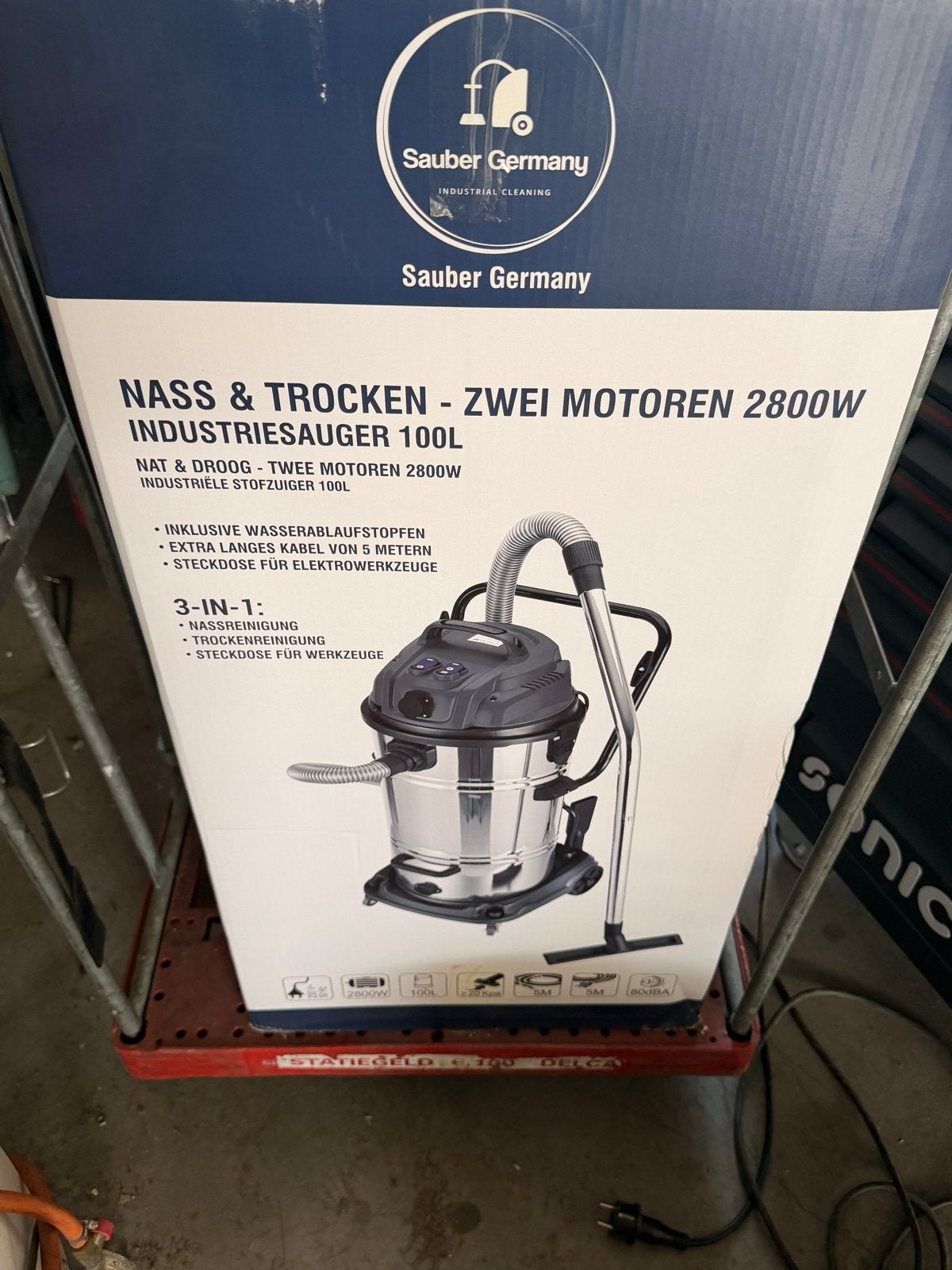 Sauber Germany Industriële Stofzuiger 100L - 2800W Nat/Droog, Witgoed en Apparatuur, Stofzuigers, Ophalen, Nieuw, Industriële stofzuiger