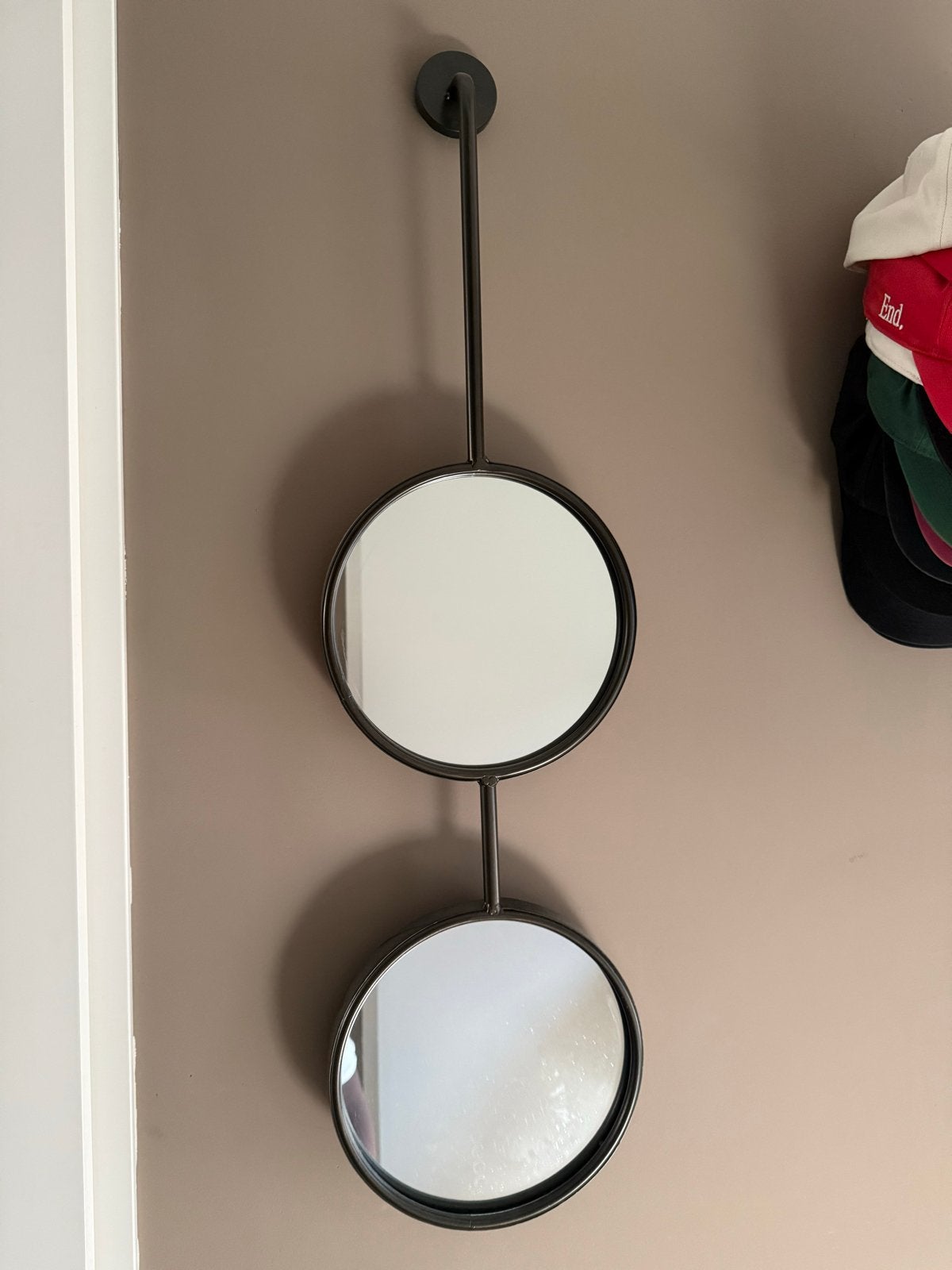 Wandspiegel metaal zwart - Dubbele ronde spiegel, Ophalen, Minder dan 50 cm, Gebruikt, Rond