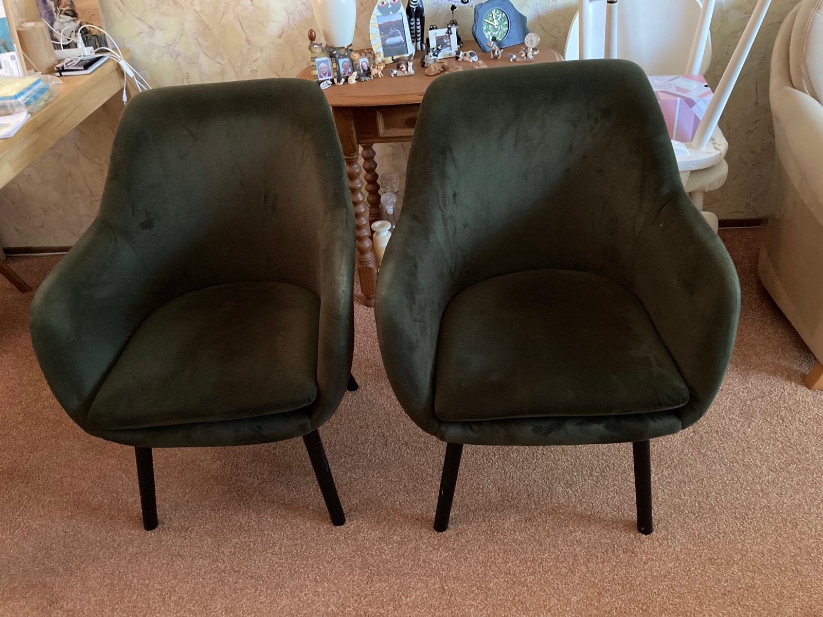 2 Mosgroene Clubstoeltjes / Eettafelstoeltjes met losse kuss, Ophalen, Gebruikt, Twee, Overige kleuren