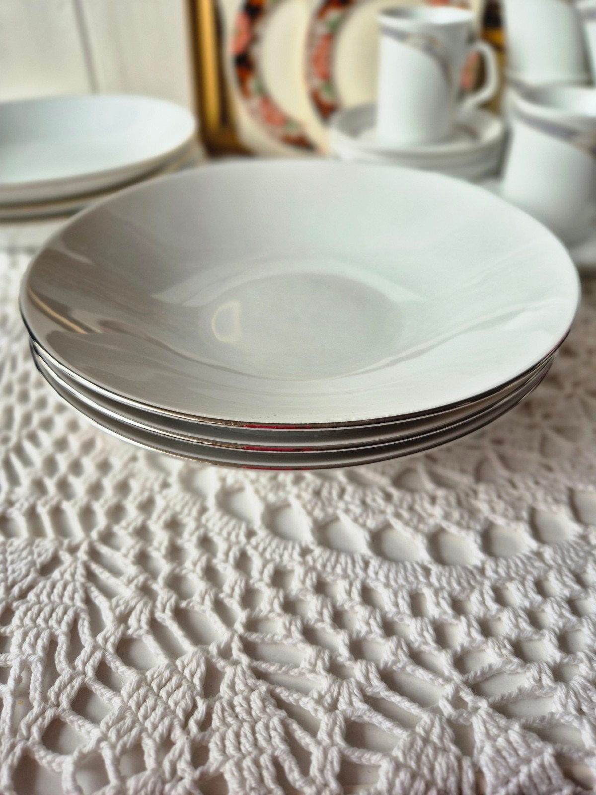 Hutschenreuther Bavaria Dinerborden Zilveren Rand, 3 Stuks, Antiek en Kunst, Antiek | Servies los, Ophalen