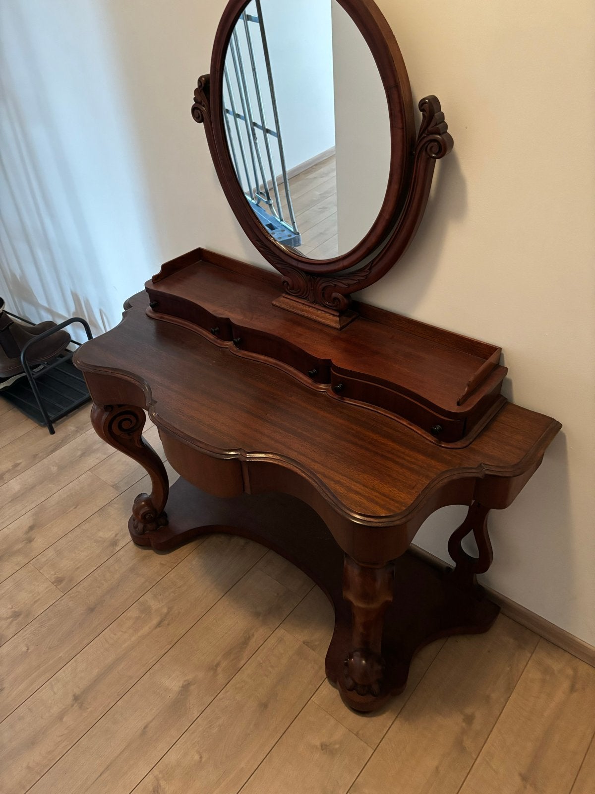 Antieke kaptafel met spiegel, Ophalen, Gebruikt, Hout, 100 tot 150 cm