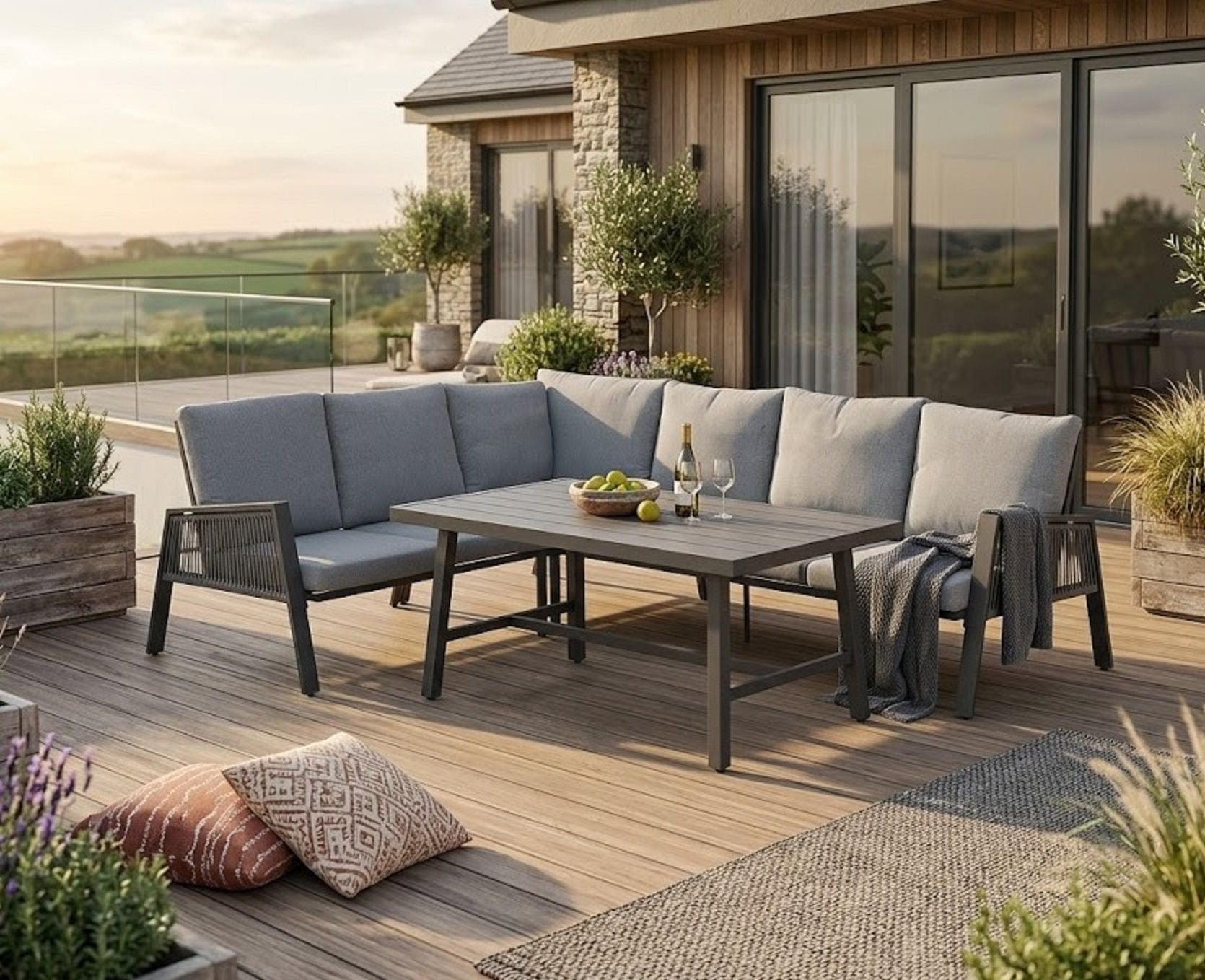 Hoek loungeset aluminium met touw hoge tafel, Tuin en Terras, Ophalen, 5 zitplaatsen, Roystore.nl@gmail.com, Garden impressions