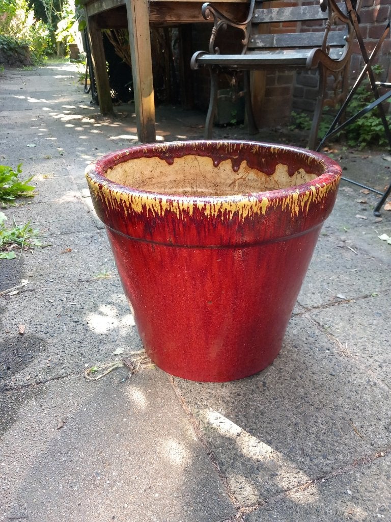 prachtige grote bloempot, buitenpot, vintage fat lava ø37 cm, Tuin en Terras, Bloempotten, Ophalen, Gebruikt, 40 cm of meer, Rond