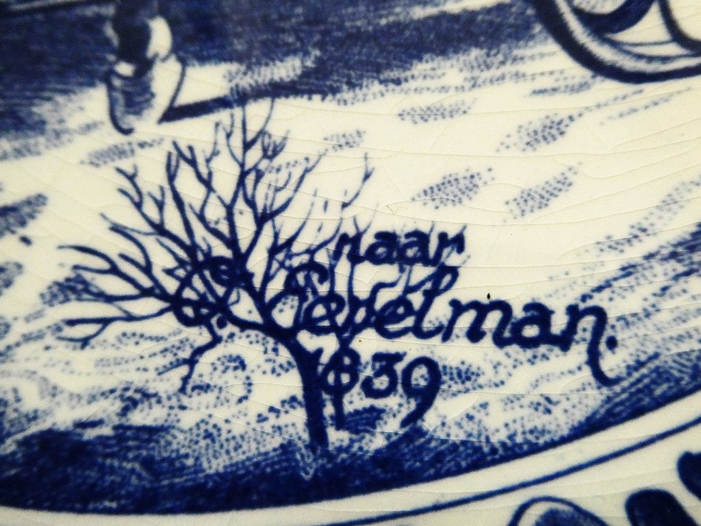 Delftsblauw wandbord met tinnen bordenrand arrenslee, Ophalen of Verzenden