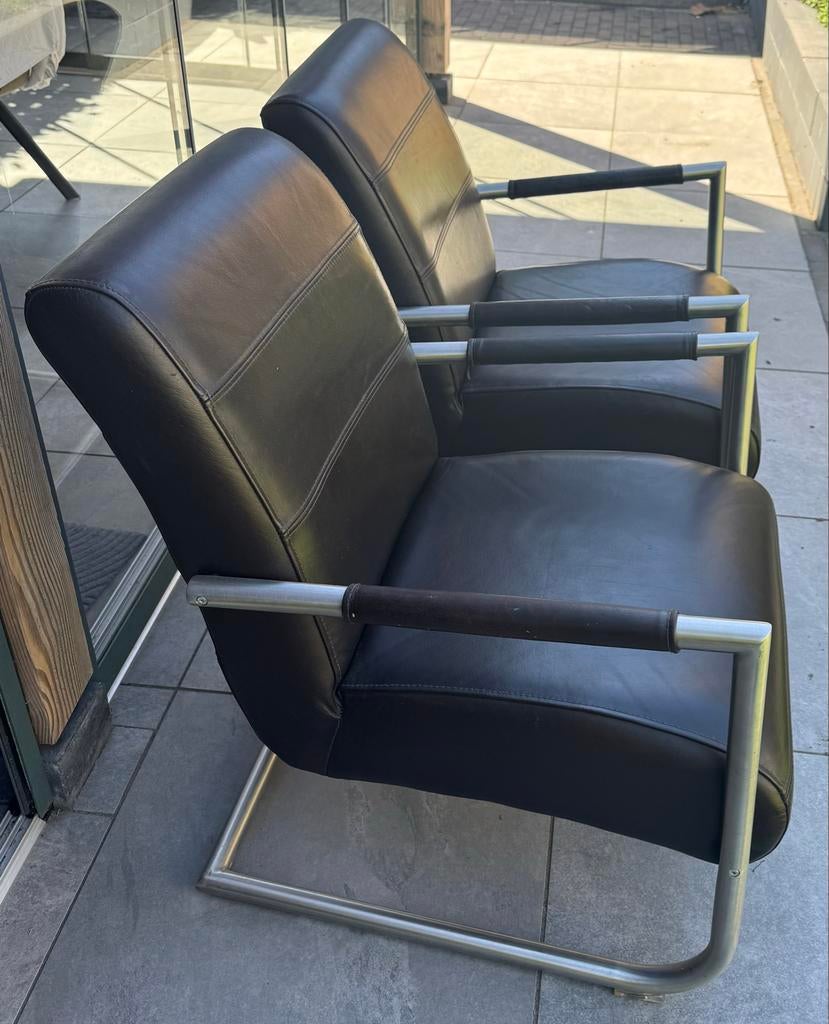 2 Henders&Hazel donkerbruine leren fauteuils., Ophalen, Gebruikt, Twee, Bruin