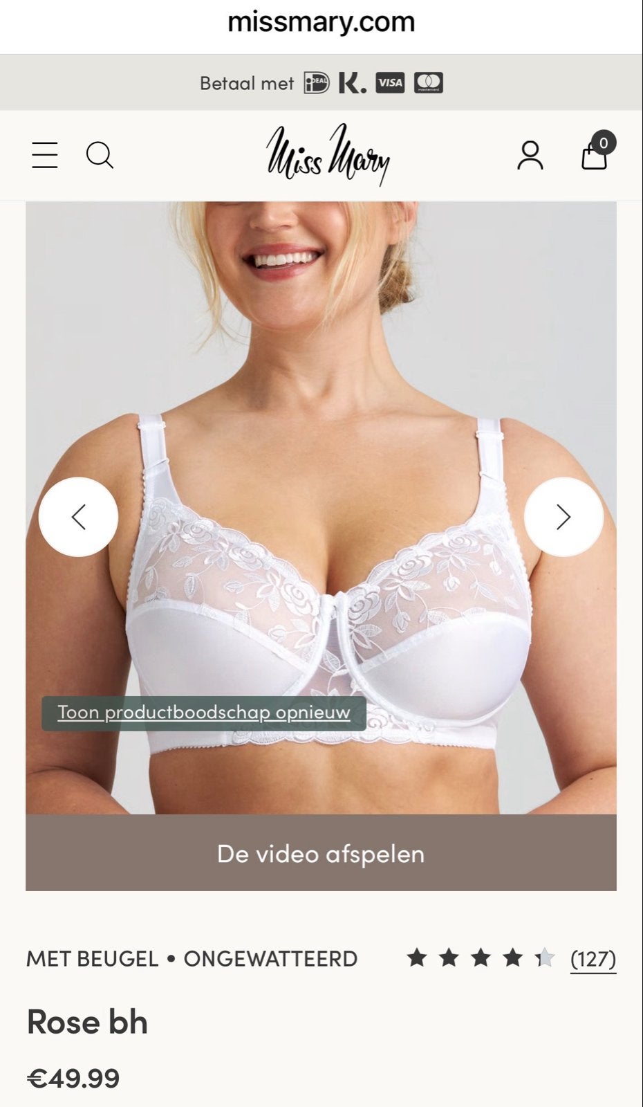 Miss Mary Rose BH - Wit, met beugel en ongevoerd, Ophalen of Verzenden, Wit, BH
