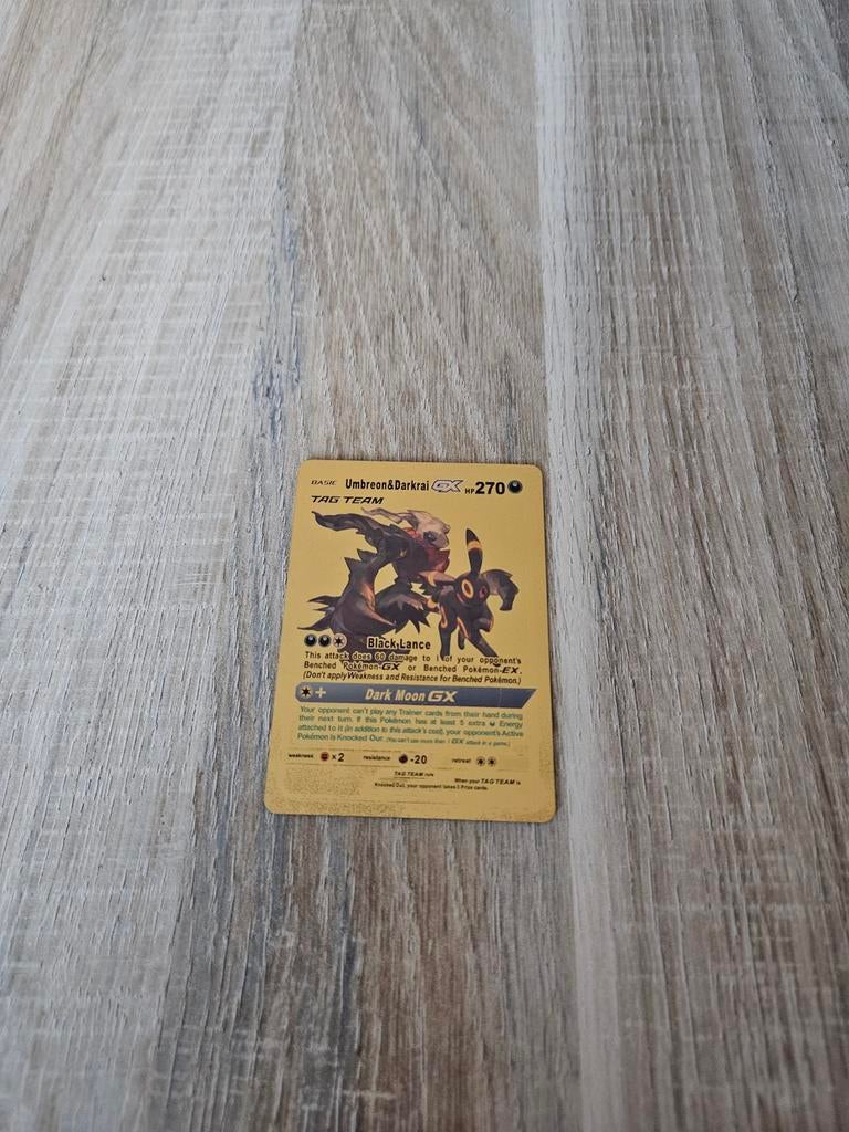 Umbreon&Darkria GX Gold metal card, Ophalen of Verzenden, Zo goed als nieuw