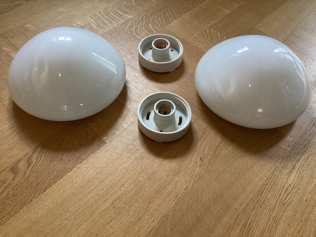 Twee Wagenfeld plafondlampen, Design, 25 cm, E27 (groot), Zo goed als nieuw