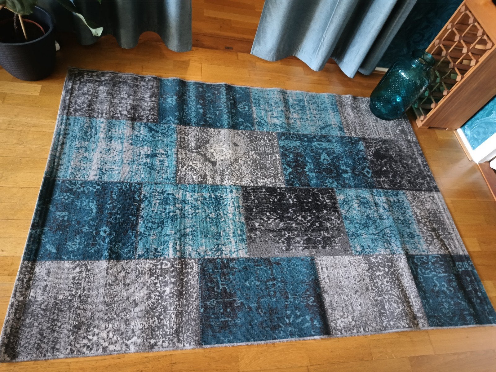 Vintage vloerkleed 1.90 x 1.30m - Blauw/Grijs, Ophalen