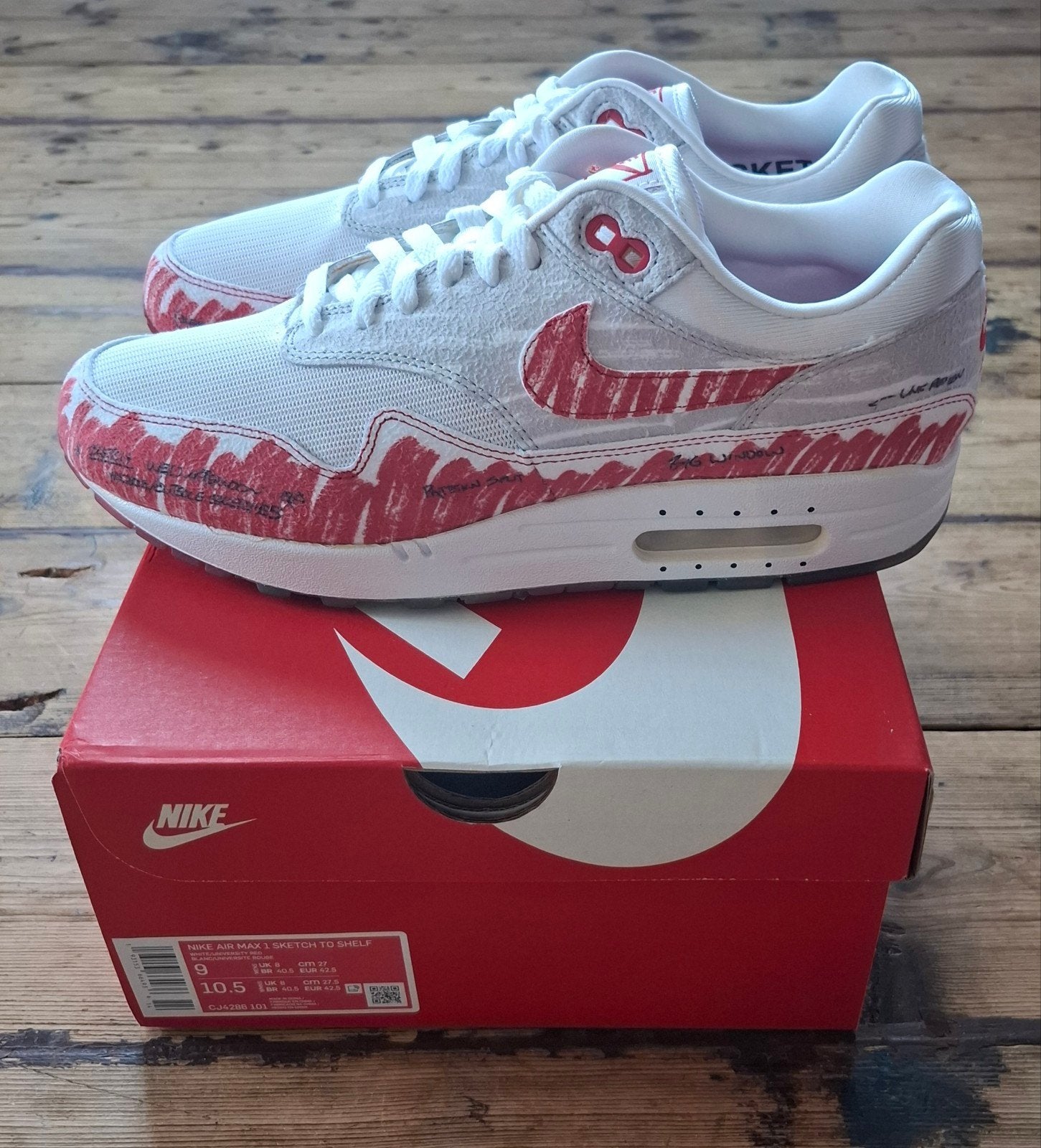 Nike Air Max 1 Sketch to Shelf - Maat 42.5, Kleding | Heren, Schoenen, Wit, Nike, Nieuw, Ophalen of Verzenden