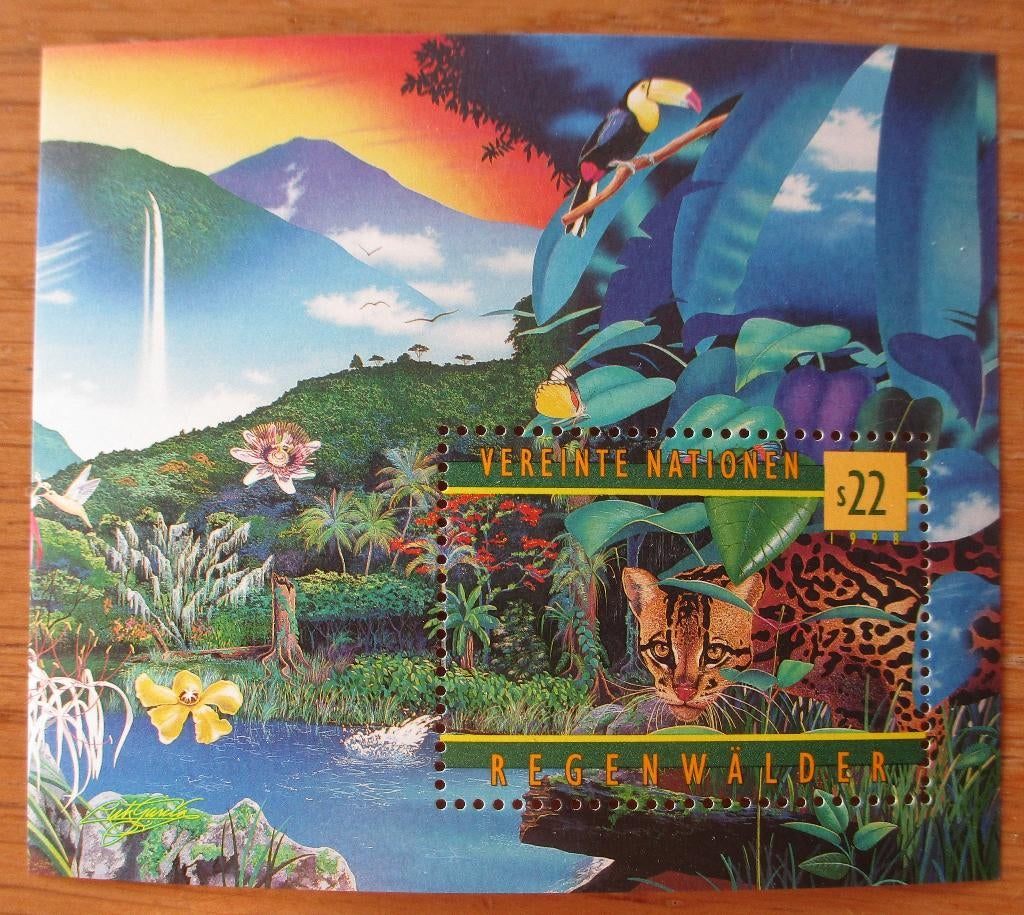 VN Wenen, blokje Ocelot (en Toekan), 1998, Verzenden, Postfris, Dier of Natuur