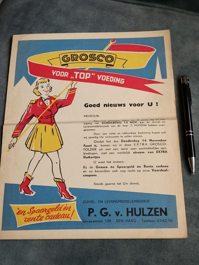 GROSCO KRUIDENIER, DEN HAAG, FOLDER, OVERNAME., Ophalen of Verzenden, Gelezen