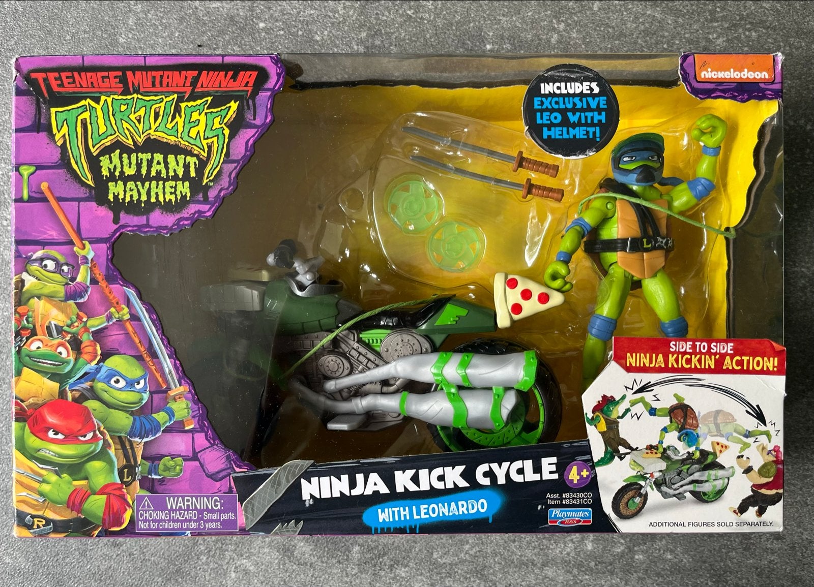 TMNT Mutant Mayhem Ninja Kick Cycle met Leonardo, Ophalen, Zo goed als nieuw