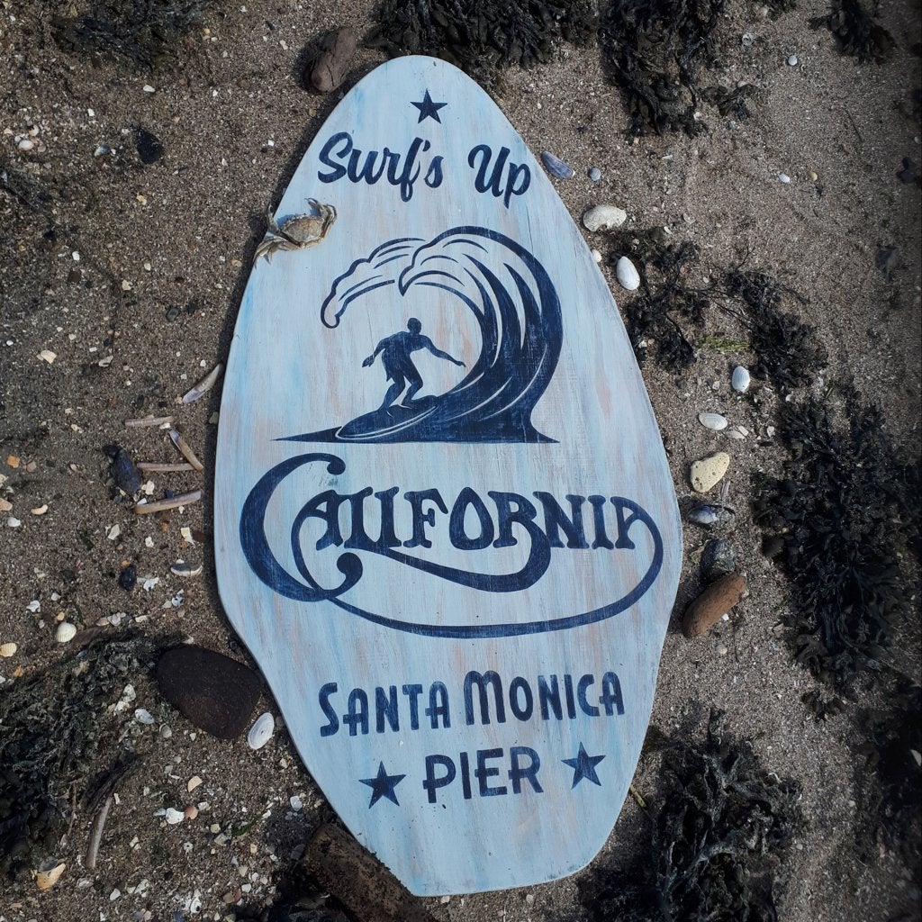 Vintage surf bord / decor / handgeschilderd / beach / strand, Boho, 49 cm, Hout, Decoratieobject