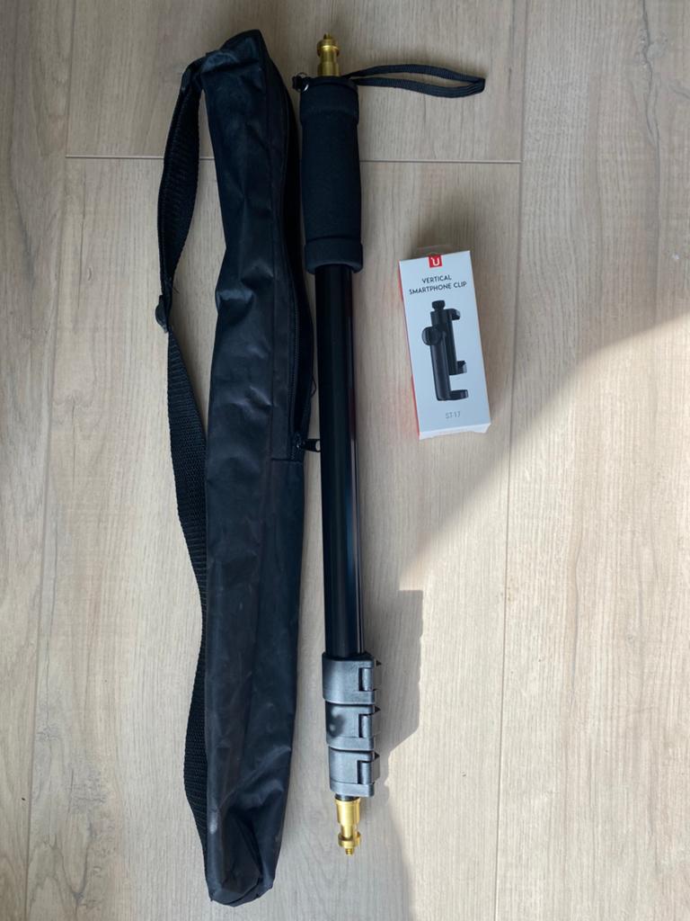 Monopod statief / selfie stick met smartphone clip, Ophalen of Verzenden, Nieuw, Driepoot