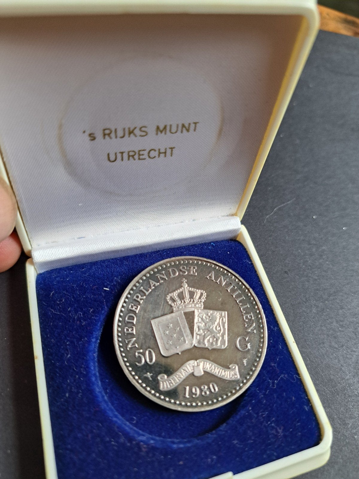 Nederlandse Antillen 50 gulden 1980, Postzegels en Munten, Koningin Beatrix, Zilver, Ophalen of Verzenden, Losse munt