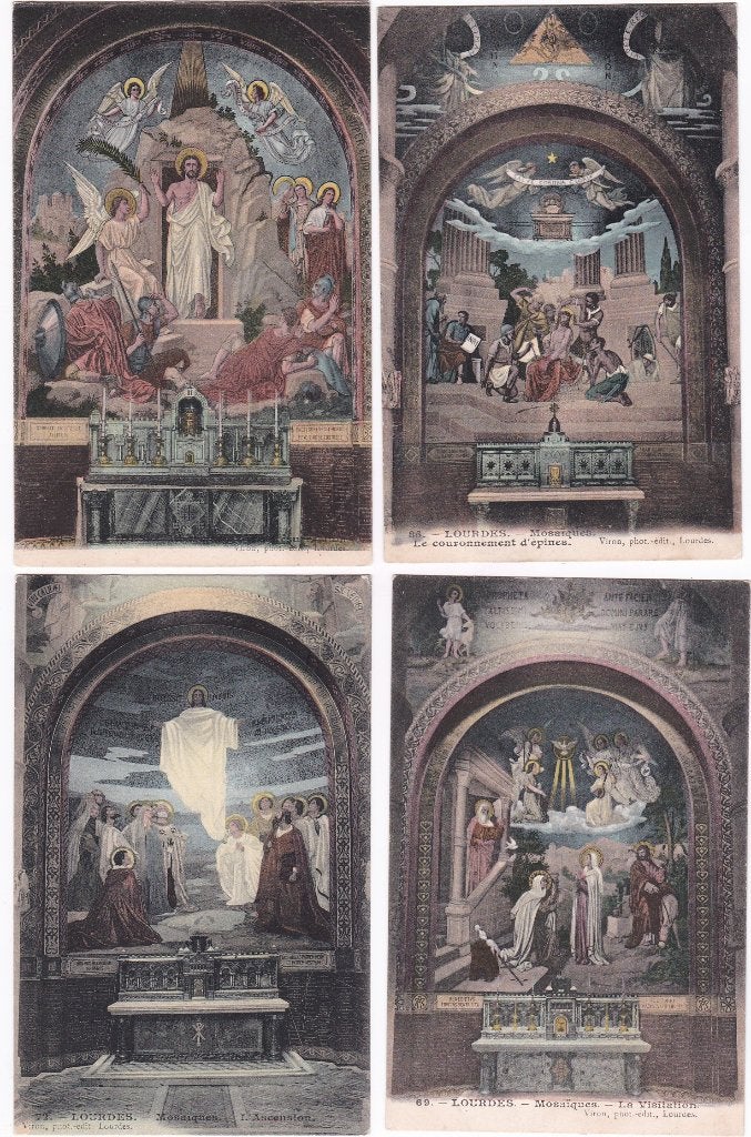 8X Lourdes (Fr.) met geschilderd Altaar Retabel ca, 1950., Ophalen, 1940 tot 1960, Ongelopen, Frankrijk