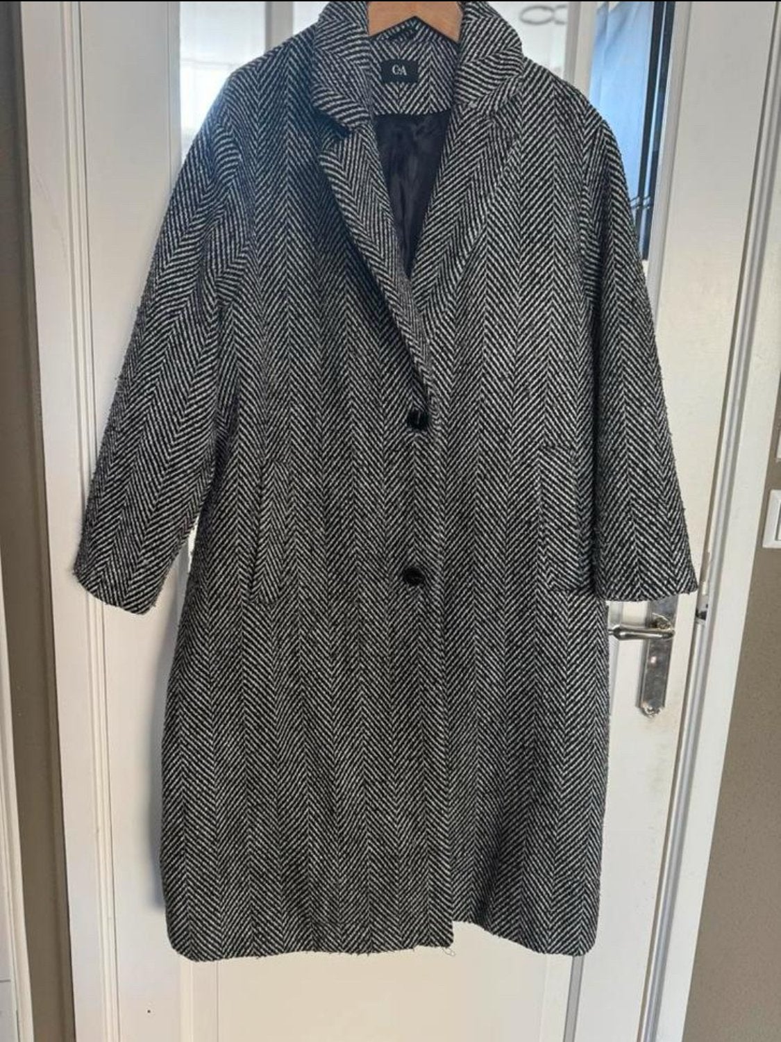 C&A Lange Winterjas Dames Maat 46/48 - Zwart/Wit, Ophalen of Verzenden, Gedragen, Maat 46/48 (XL) of groter, Zwart