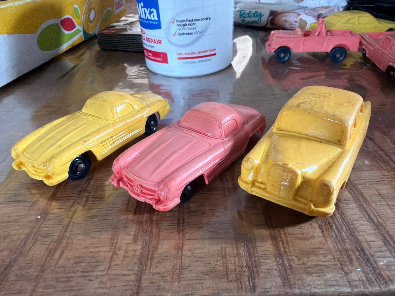 Drie vintage Tomte Mercedes speelgoedauto's, Overige merken, B, Gebruikt, Ophalen of Verzenden