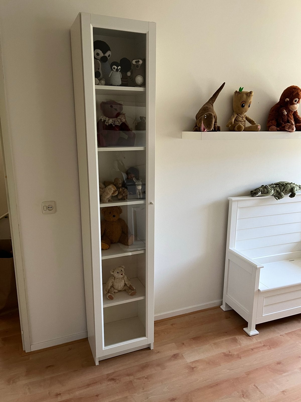 Ikea Billy/Oxberg Vitrinekast - Wit met glazen deur, Ophalen, Minder dan 50 cm, Gebruikt, 200 cm of meer