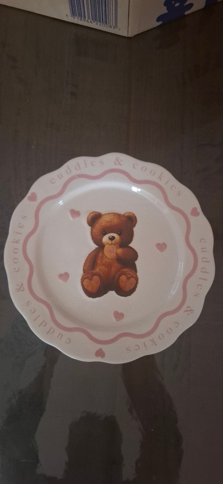 Schattig bordje met teddybeer - Cuddles & Cookies, Keramiek, Ophalen of Verzenden, Zo goed als nieuw, Bord(en)