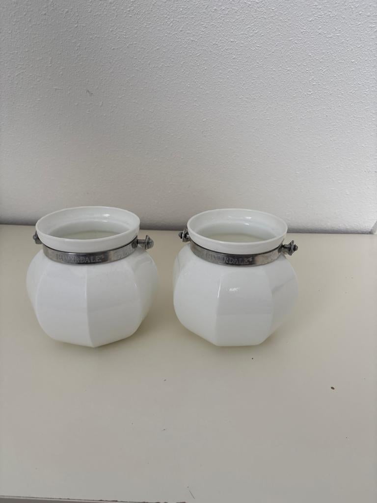 2 Riverdale windlichten wit glas 15 cm hoog, Ophalen, Overige materialen, Wit, Zo goed als nieuw
